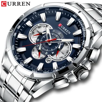 CURREN Homens Relógios de alto Luxo da Marca Sport Watch Azul Cronógrafo de Quartzo Homem Relógios de pulso de Aço Inoxidável do sexo Masculino Relógio