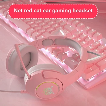 Chegada nova DIODO emissor de Gato Orelha Jogos Fones de ouvido cor-de-Rosa Headset 7.1 Som Estéreo Removível Gato de Ouvido com Fio Fones de ouvido Com Microfone