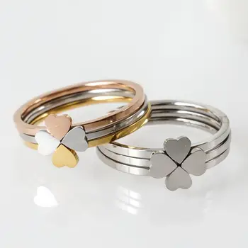 A Jóia de Aço inoxidável Coração Único Anéis de Ouro Rosa Multilayer do Anel para as Mulheres de Níquel Livres CZ Flor de Cristal Combinação de Jóias