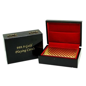 Vendas quentes de Moda de Luxo Ouro 24K Folha de Jogar Poker Cartas Baralho Banhado Cartão de Nice Caixa de Madeira