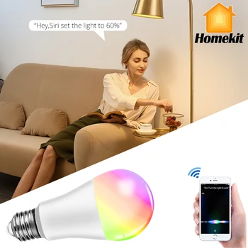 A Apple Homekit wi-Fi Smart Lâmpada 15W Ampola DIODO emissor de luz E27 wi-Fi Lâmpada Inteligente Smart Bulbo Aleax eco ponto Inicial do Google do IOS Siri
