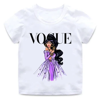 Moda VOGUE Princesa de Impressão Tshirt de Crianças dos desenhos animados Engraçados Casual Crianças Roupas de Verão T-Shirt Para as Meninas 2-11T