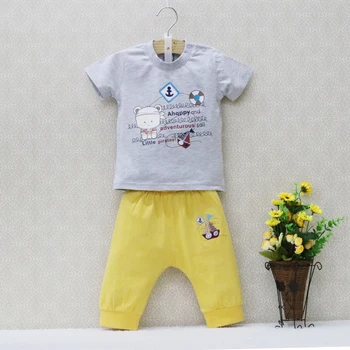 2021 Pouco Q verão bebê puro algodão de manga curta t-shirt+shorts conjunto de roupas de esportes para crianças de impressão roupa de meninos