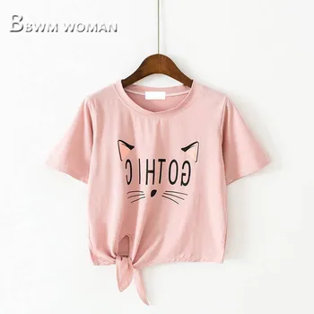 2019 Gato Orelha Mulheres T-Shirt 5 Cores Pode Escolher Um Estilo De Tê Fêmea Tops