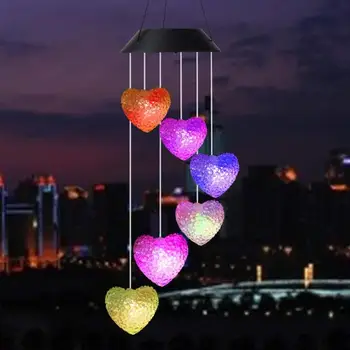 CONDUZIDA Posta Solar Wind Chime Luz 6LED Colorida Coração de Amor ao Vento Portátil Wind chime Decorativa Exterior Windbell de Artesanato Decoração