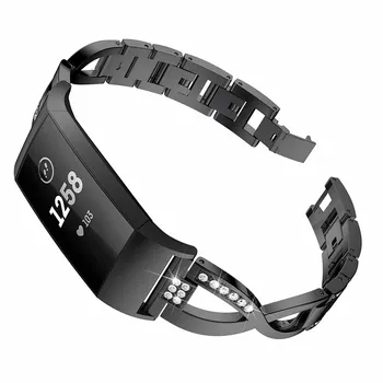 Diamante, Pulseira De Aço Inoxidável Para Fitbit Cobrar 4 Smart Faixa De Relógio Elegante Pulseira De Metal Para O Fitbit Carga 4 Carga / 3
