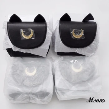 Branco/Preto Sailor Moon Luna/Artemis Saco De Ombro Senhoras Luna Gato Bolsa De Couro Mulheres Messenger Crossbody Cadeia Pequeno Saco