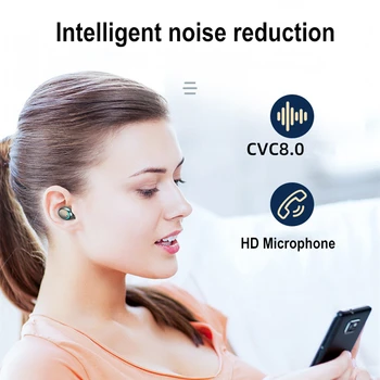 TWS 5.0 Fone de ouvido Bluetooth sem Fio Fones de ouvido Estéreo Em-orelha Fones de ouvido Auricular mãos-livres Com 2200mAh Banco de Potência Para o iPhone