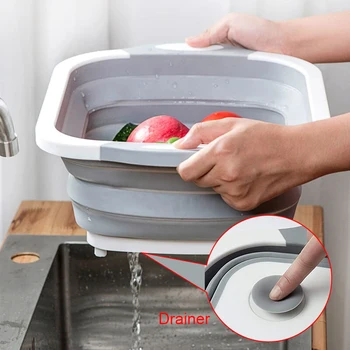 4-em-1 dobrável de frutas e vegetais, máquinas de lavar louça cesto de malha do filtro do dreno rack pia coador de água ferramenta de cozinha