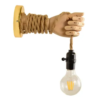 Mão criativa Tipo de LED, Lâmpada de Parede Moderna da Madeira Corda de Cânhamo Edison Candeeiro de Parede, Interruptor de Luzes Decoração de Loft Casa de Iluminação Luminária