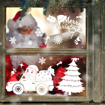 Dos desenhos animados Bonitos de Natal Brancas Etiqueta da Janela de Papai Noel de Natal Rena floco de Neve de Decalques de Parede para o Windows Decoração de Casa
