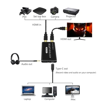 Captura de vídeo HDMI USB Tipo-C 1080P HD Placa de Captura de Vídeo Para TV, PC, PS4 Jogo ao Vivo Streaming Para o Windows sistema operacional Linux