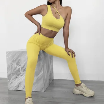 2020 Quente Diagonal do Ombro Calças Esportes Fitness Yoga Atender à prova de Choque Correndo Atender Mulheres Ginásio Conjunto 2 peças de conjunto
