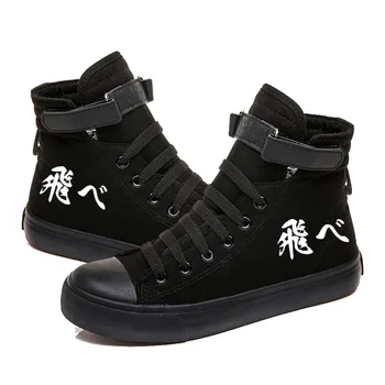Unisex Anime Haikyuu!! Mauricinho Preto Casual Tornozelo Sapatos de Lona de Gancho Loop plimsolls pato sapatos de Tênis