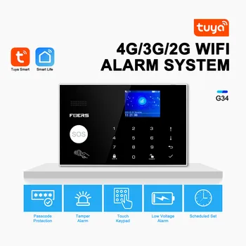 WIFI, GSM 4G Sistema de Alarme de Tuya de Controle de Aplicativo para Casa de Segurança do Sensor de Movimento Buglar Alarme de 2,4 polegadas Full Touch 4G GSM Cor da Tela do Painel
