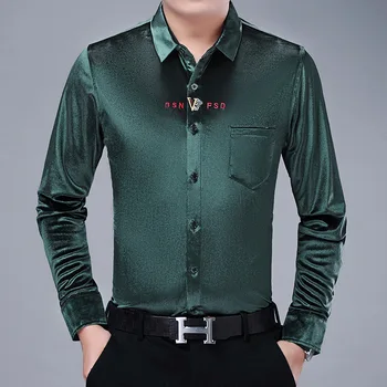 Cor-De-Rosa De Veludo, Camisas De Mens De Flanela Verde Pelúcia Blusa Tamanho Grande, Borgonha, Vermelho Veludo Camisas De Vestido De Inverno Roxo Tops Plus Size