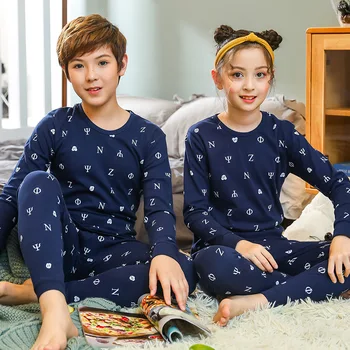 Adolescentes Pijama Manga Longa Algodão Pijama de Criança Roupas de Crianças Conjuntos de desenhos animados de Meninos roupa de dormir de Pijama para Meninas De 10 A 12 14 a 16 Anos