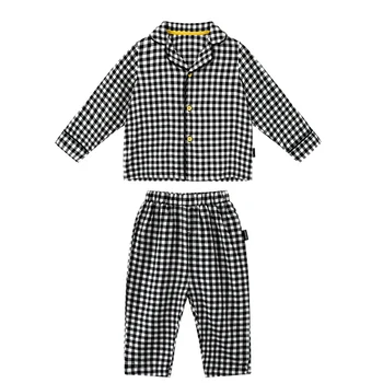 Crianças Meninos estampa Xadrez Homewear Tops com Calças de Mangas compridas Respirável Pijamas para a Primavera AN88