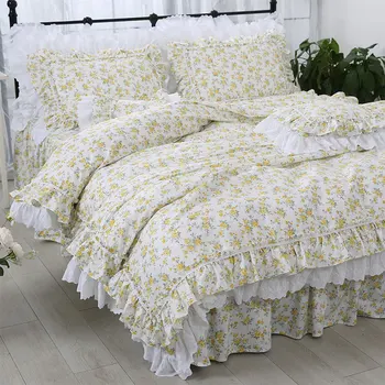 Tendência pastoral flor amarela conjunto de roupa de cama,camas completo, rainha, rei de algodão única dupla de têxteis lar cama, vestido fronha de capa de edredão