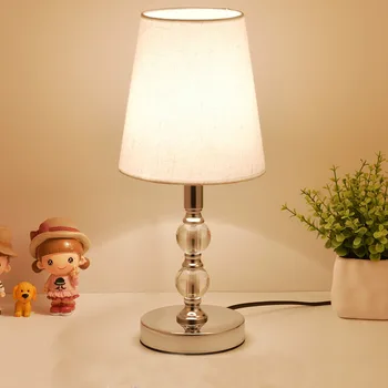 Candeeiro de mesa de Cristal da Lâmpada de Cabeceira Nórdicos Mini Lâmpada de Mesa LED Para o Quarto Sala de estar, Quarto de Bebê Estante Flaxen Tecido E27 Plug UE