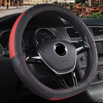 DERMAY de Couro Genuíno Carro Volante Capa de Couro Natural Durável para a Volkswagen VW Polo-2020 Auto Acessórios