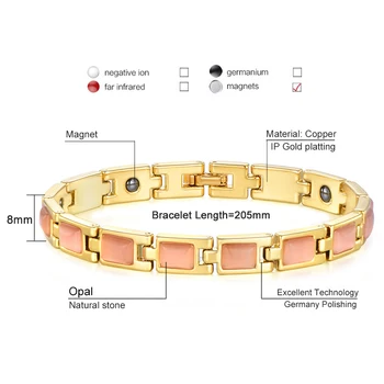 Moda Feminina Presente do Dia dos Namorados de Jóias de Opala Natural Colorido Pedras Magnéticas de Saúde Cobre Link do Bracelete Chain Para as Mulheres