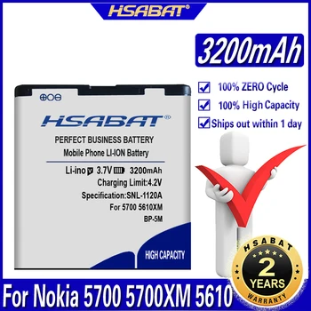 HSABAT 3200mAh Bateria BP-5M para Nokia 5700XM 5610XM 6220 Classic 6500 Slide 8600 Luna 6110 Navigator 5610 5700 6500S 7390