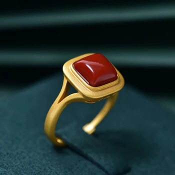 Amorita boutique Quadrado vermelho natural anel de pedra