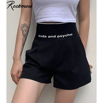 Rockmore Letra Imprimir Shorts Para As Mulheres Plus Size Bolsos Streetwear Curto Estilo Coreano De Verão Casual Biker Shorts De Cintura Elástica