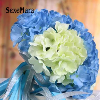 Roxo marfim, Azul, cor-de-Rosa Cor Bordô Nupcial da flor Hortênsia Bordados a Mão Buquê de Casamento para Dama de honra Casa Dez