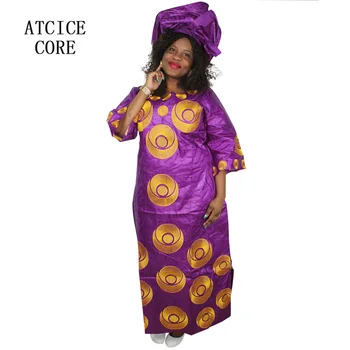 Africano de vestidos para mulheres de design de moda de nova africana bazin projeto do bordado do vestido vestido longo com lenço de dois pcs, um conjunto A243#