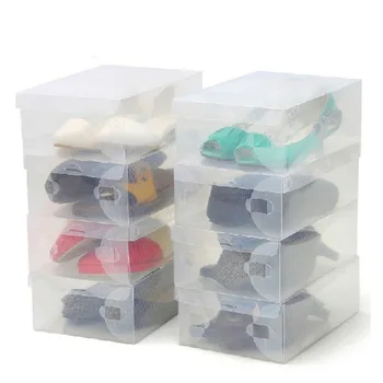 10pcs Transparente de Plástico transparente Caixa de Sapato de Armazenamento de Caixas de sapatos Dobrável Sapatos Titular Caso Transparente Sapatos Organizador Casos Caixas