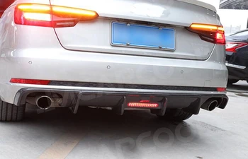 A Fibra de carbono Traseira Lábio Difusor, Com Lâmpada Para Audi A4 S4 B9 Sline 2017 -2019 não Para A4 Padrão de Quatro Tomada de pára-choques Hugger Guarda