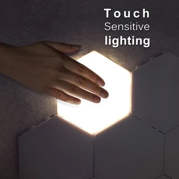 DIY Quantum Luzes LED Hexagonal Lâmpadas Lâmpada de Parede Criativo Geometria de Luz Inteligente Dimmable Sensível ao Toque Modular de Iluminação