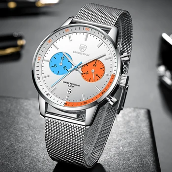 Relógios de homens de CHITA Top de marcas de Luxo Aço Inoxidável do Relógio de Quartzo Homens Waterproof o Negócio do Cronógrafo Relógio Relógio Masculino