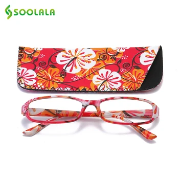 SOOLALA 2pcs com estampa Floral Primavera Dobradiça Óculos de Leitura Mulheres de Óculos para Presbiopia Mulher Leitor de Óculos de Leitura Com Casos