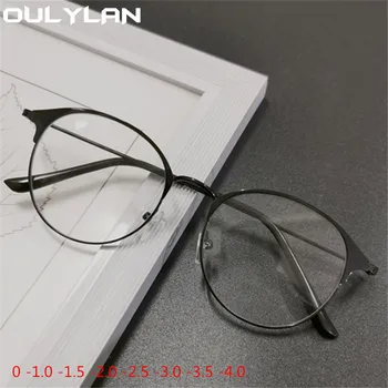 Oulylan Vintage Terminado Miopia Óculos Homens de Metal de Negócios de Curto prazo Óculos Mulheres Prescrição de Óculos para Visão Menos 1,5