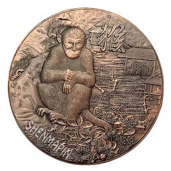 Três-dimensional Relevo Dupla Face Macaco Moeda Comemorativa de Cultura Chinesa do Zodíaco Macaco Vermelho Cobre Arte Moedas Colecionáveis