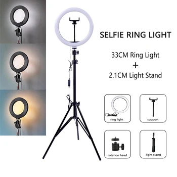 Dimmable LED Selfie Anel de Luz com Tripé USB Selfie Anel de Luz da Lâmpada Grande Fotografia Ringlight com Suporte para Telefone Celular Studio
