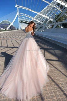 Glamourosos Vestidos de Noiva cor-de-Rosa com Apliques de 2021 Querida Off Ombro em Tule Vestidos de Noiva sem Mangas Espartilho Vestido de Noiva