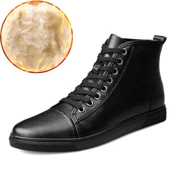 2020 Novas Inverno de Couro Casual Sapatos da Moda Respirável Escorregar no Anti-esmagamento Anti-perfuração Forro de Inverno Super Manter Aquecido Sapatos