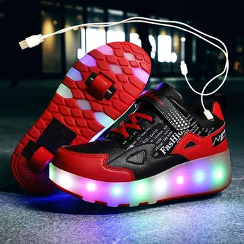 Eur27-43 Dois Tênis Com Rodas de Carregamento USB com iluminação Led Luz até 2020 Rolo de Rodas de Skate Sapatos para meninos&meninas, Chinelos de quarto
