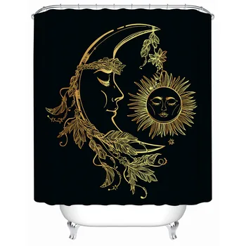 BeddingOutlet Ouro Lua Accompanys Sol Decorativos Cortina de Chuveiro do Poliéster Impermeável Cortina de Banho Com Ganchos para a Decoração do Banheiro