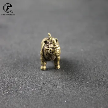 Artesanal De Cobre Puro, Bonito Rinoceronte Miniaturas De Figuras De Sólidos Vintage Bronze Rinoceronte De Enfeites Para Chá De Animais De Estimação Ambiente De Trabalho Chaveiros Artesanais