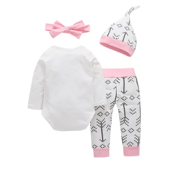 4PCS Conjuntos de Recém-nascidos roupas de meninas conjuntos de Papai Outra Garota Body+Seta Calças+Chapéu+Cabeça Infantil roupa de menina roupa