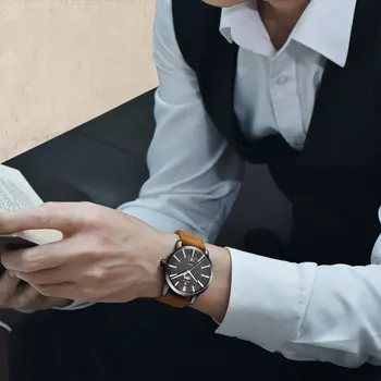 BENYAR Marca de Moda Casual em Couro Impermeável Relógio de Quartzo Simples Cronógrafo Calendário dos Homens Relógio de Desporto Relógio Masculino 12