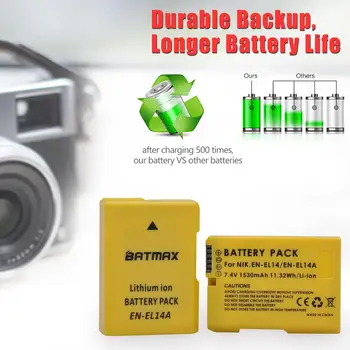 Batmax EN-EL14 PT-EL14A EL14 Bateria+LED USB Carregador Dual para Nikon D3100 D3200 D3300 D3400 D3500 D5600 D5100 D5200 P7000
