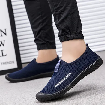Tênis Homens Macio e Confortável Respirável Tênis Sapatos para Homens Andando de Tênis Preto Azul Almofadada Sapatos para Homens