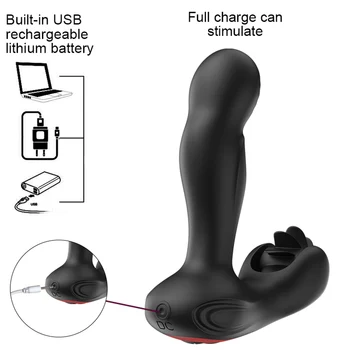 Controle remoto Plug Anal Vibrador de Língua Lambendo Massagem de Próstata Aquecimento do ponto de G Vibe Vibrador Plug anal Adultos Brinquedo do Sexo Para o Homem