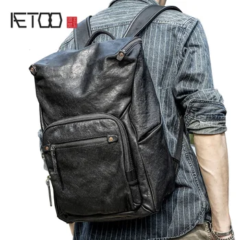 AETOO Bi-bolsa de ombro, homens camada superior de couro, mochila, moda masculina saco de viagem
